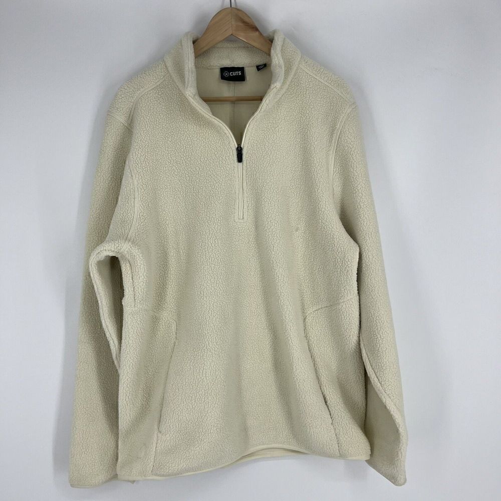 Cuts Clothing Jacket Size XL Mens Ivory Sherpa Polartec Half Zip Pullover Fleece